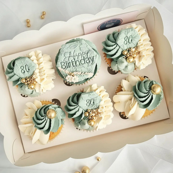 40 Cute Cupcake Ideas For Every Party : Eucalyptus Cupcakes for 80th Birthday