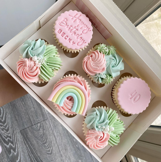 rainbow cupcakes, pastel rainbow cupcakes, 40th birthday cupcakes, chocolate cupcakes, birthday cupcakes, baby shower cupcakes, wedding cupcakes, elegant cupcakes, cupcake decorating ideas, theme cupcakes, cupcake ideas 2024