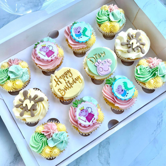 Peppa themed 2nd birthday cupcakes, baby theme cupcakes, trendy cupcakes, birthday cupcakes, cupcakes, chocolate cupcakes, birthday cupcakes, baby shower cupcakes, wedding cupcakes, elegant cupcakes, cupcake decorating ideas, theme cupcakes, cupcake ideas 2024