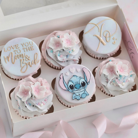 40 Cute Cupcake Ideas For Every Party : Love You To The Moon and Back Stitch Cupcakes