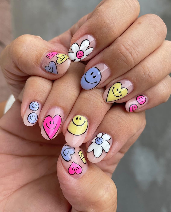 30 Styles of Mix ‘n’ Match Nail Inspirations : Happy Mood Nails
