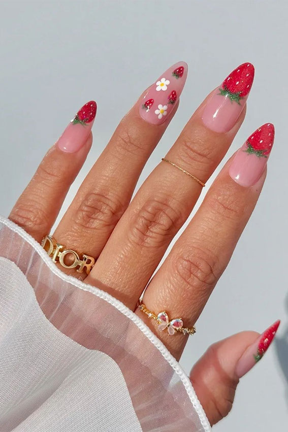30 Styles of Mix ‘n’ Match Nail Inspirations : Strawberry French Tips