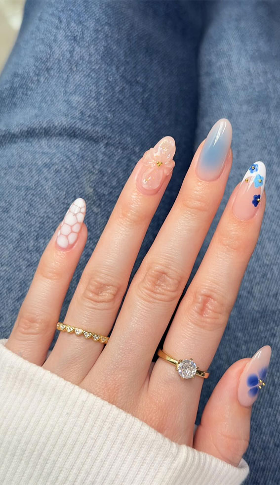 30 Styles of Mix ‘n’ Match Nail Inspirations : 3D Floral, French Tip & Aura Nails