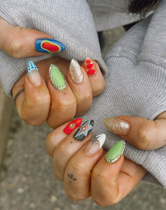 mix n match nails, nail art designs, Mix n match nail simple, Mix n match nail designs, Mix n match nail ideas, mix and match nail colors, Mix n match nail acrylic, mismatched nails, mixed nail colors ideas, 2 color nail combinations
