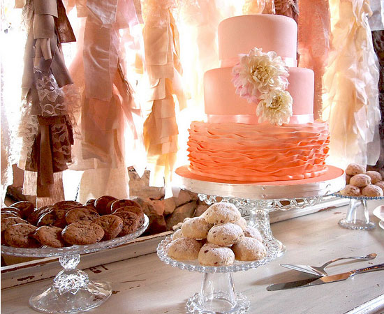 Ruffle wedding cake , coral wedding cake
