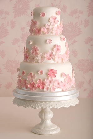 Pink floral On White wedding cake, pink white wedding cake