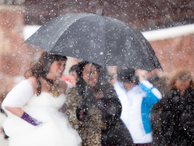 a snow blizzard start off the wedding