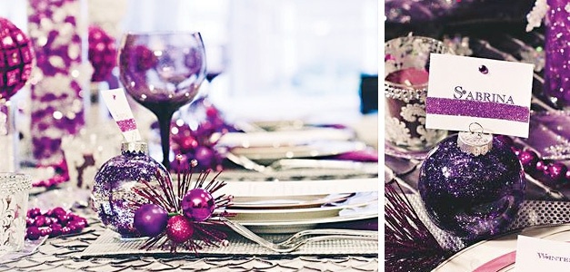 winter wedding purple tablesetting,winter wedding tablescape