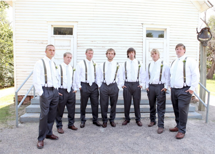 groom and groomsmen with suspenders
