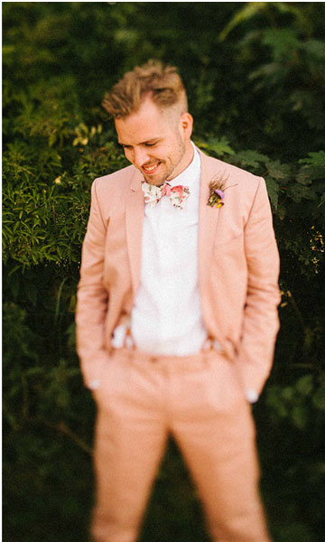 Groom in peach suit for a Vintage tea party wedding | A 1950 Tea Length Dress for a charming vintage tea party garden wedding picnic style | itakeyou.co.uk - uk wedding blog