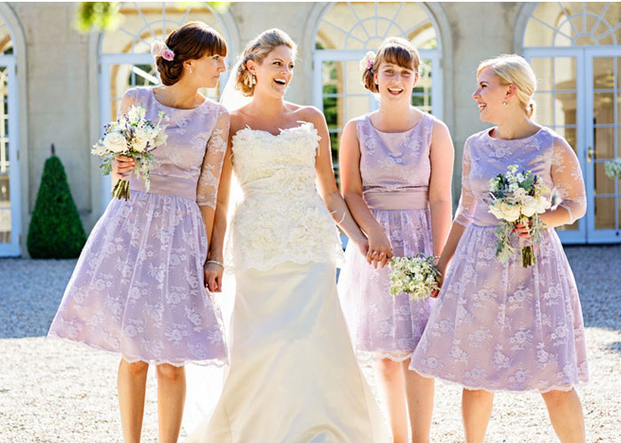shabby chic wedding,lilac shabby chic wedding,Gorgeous bride and bridesmaids in lilac lace dresses