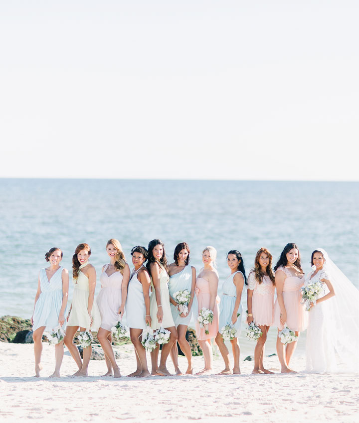 Gorgeous pastel bridesmaid dresses Beach Wedding From Joseph Lin Photography see more https://www.itakeyou.co.uk/wedding/beach-wedding-from-joseph-lin-photography/ pastel bridesmaids,pastel bridesmaid beach wedding,seaside pastel bridesmaids