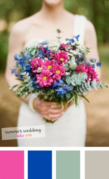 Cobalt blue + grey + greyed jade and pink summer wedding colours | itakeyou.co.uk