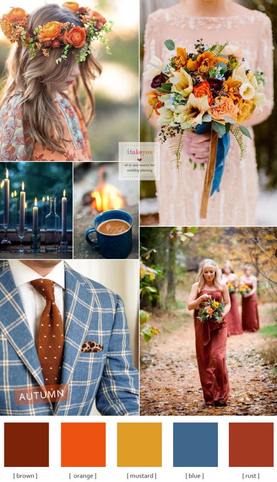 Brown ,Blue ,Mustard,Orange and Rust autumn colours wedding theme ideas | I take you
