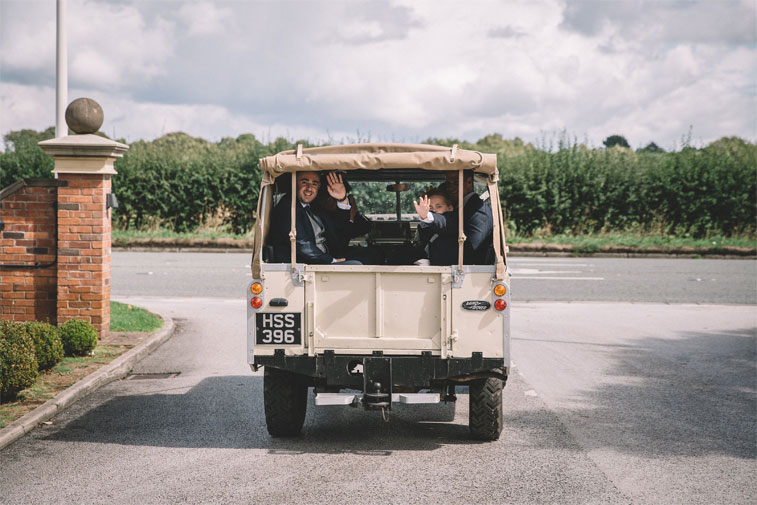 Romantic,relaxed and fun wedding,featuring a vintage Land Rover and the bride wore Rosa Clara wedding dress..elegant mix of ivory, blush, creams & greenery