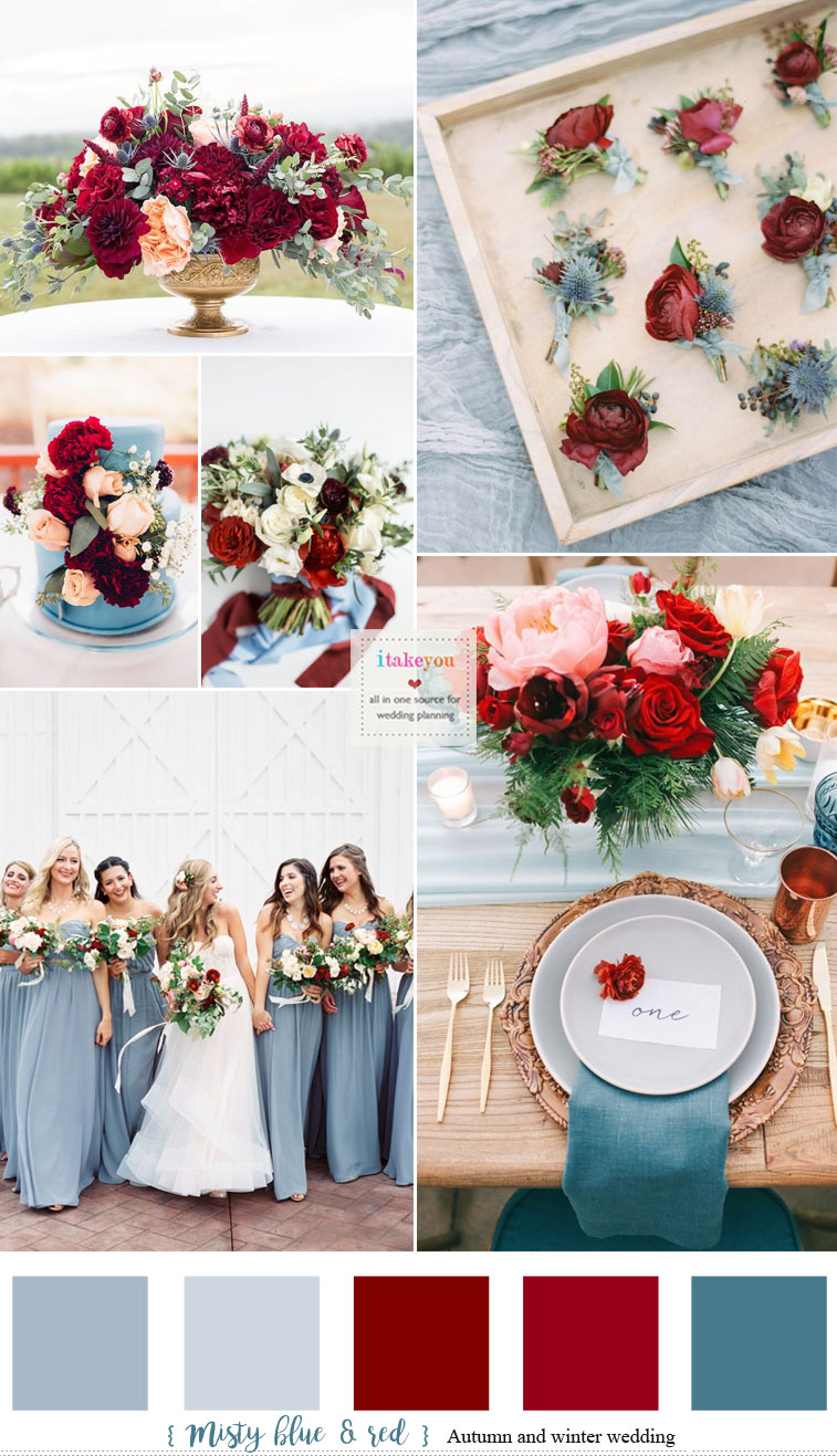 Misty blue and Red Hues { Auburn + Burgundy + Carmine } Autumn & Winter Wedding