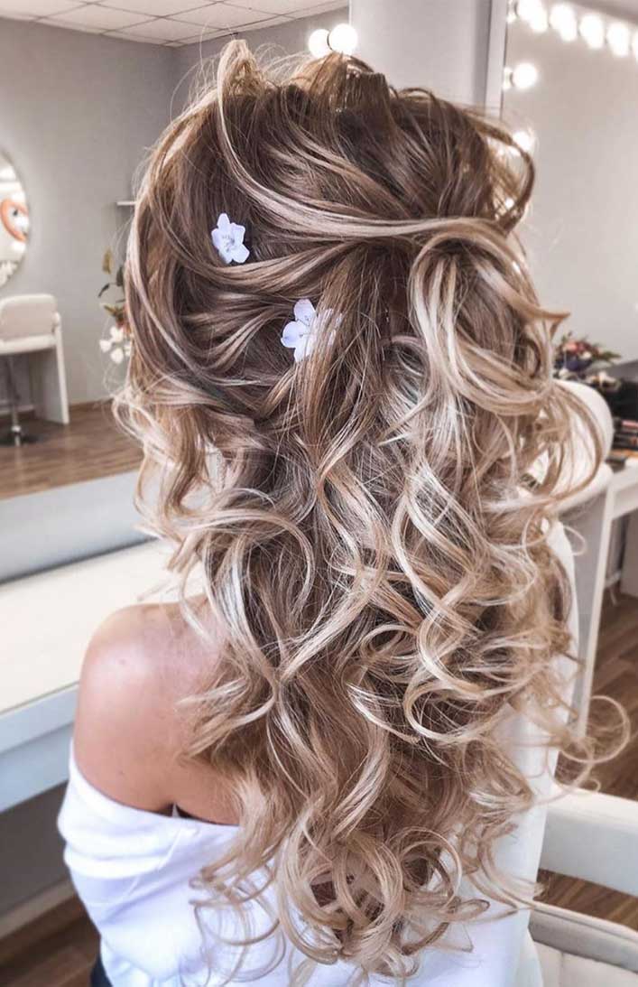 Blown away with these 57 Beautiful Messy wedding hair ,textured updo, half up half down bridal hairstyles #weddinghair #weddingupdo #weddinghairstyle #weddinginspiration #bridalupdo