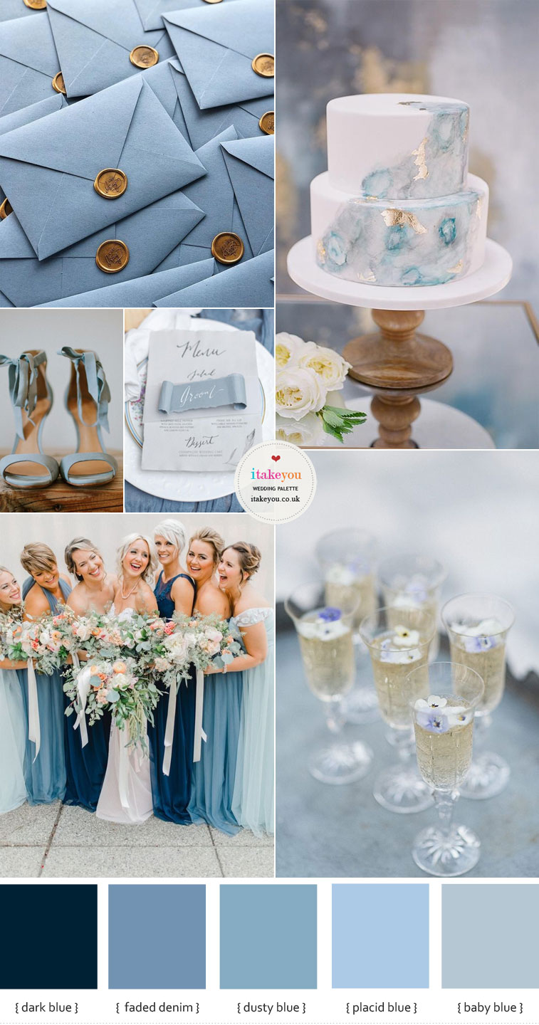 Blue wedding color theme { Dusty blue, Placid Blue, Baby Blue & Dark Blue }