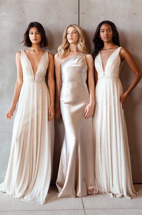 mismatched bridesmaid dresses, blush and whipped apricot bridesmaid dresses, blue mismatched bridesmaid dresses #bridesmaiddresses