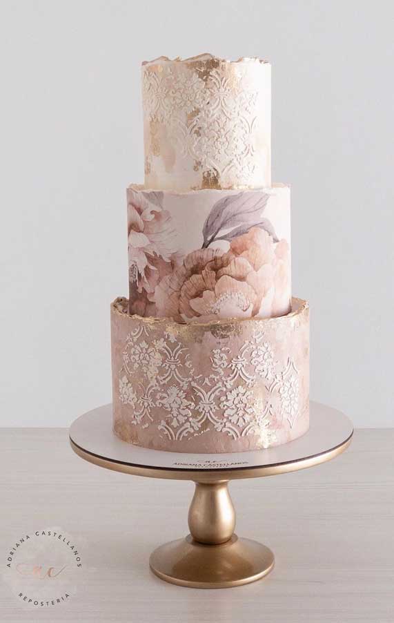 floral painted wedding cake, hand painted wedding cakes, hand painted cakes, watercolor cake painting, hand painted buttercream cakes, floral hand painted wedding cake #weddingcake