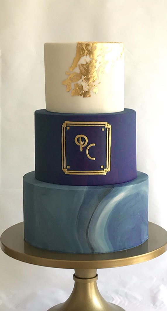 navy blue wedding cake, wedding cake , wedding cake design, dark blue wedding cake ,blue and gold wedding cake #wedidngcake #cakedesigns #blue