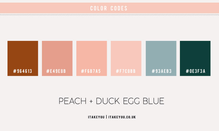 duck egg blue and peach color scheme, duck egg blue and peach color combinations, peach and brown color combo, peach and brown color palette, duck egg blue color palette