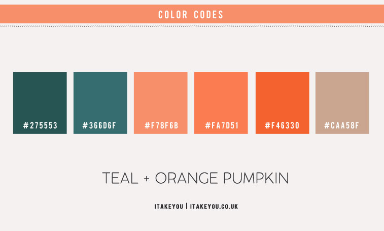 pumpkin color hex, pumpkin and teal color scheme, autumn color scheme, teal and orange color scheme, orange autumn color combo, pumpkin color