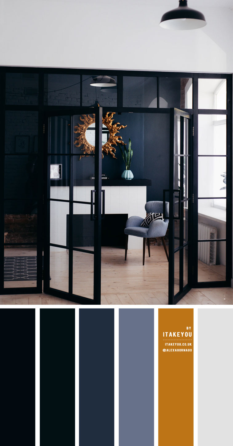 Black and Navy Blue Color Palette With Gold Accents For Home Decor ...