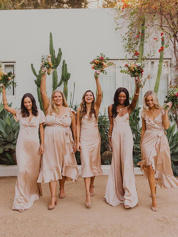 Off the Shoulder Pink Long Bridesmaid Dress with Slit For Wedding –  vivymakudress