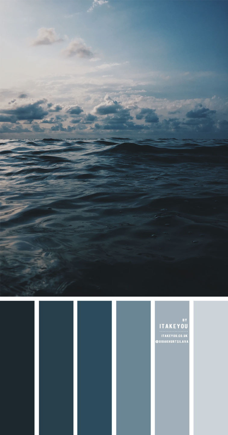 deep dusty blue ocean colour palette, dark dusty blue colour scheme, color hex, hex colours, dusty blue teal, dark ocean colours, colour scheme, colour palette, teal colour scheme, ocean colour palette