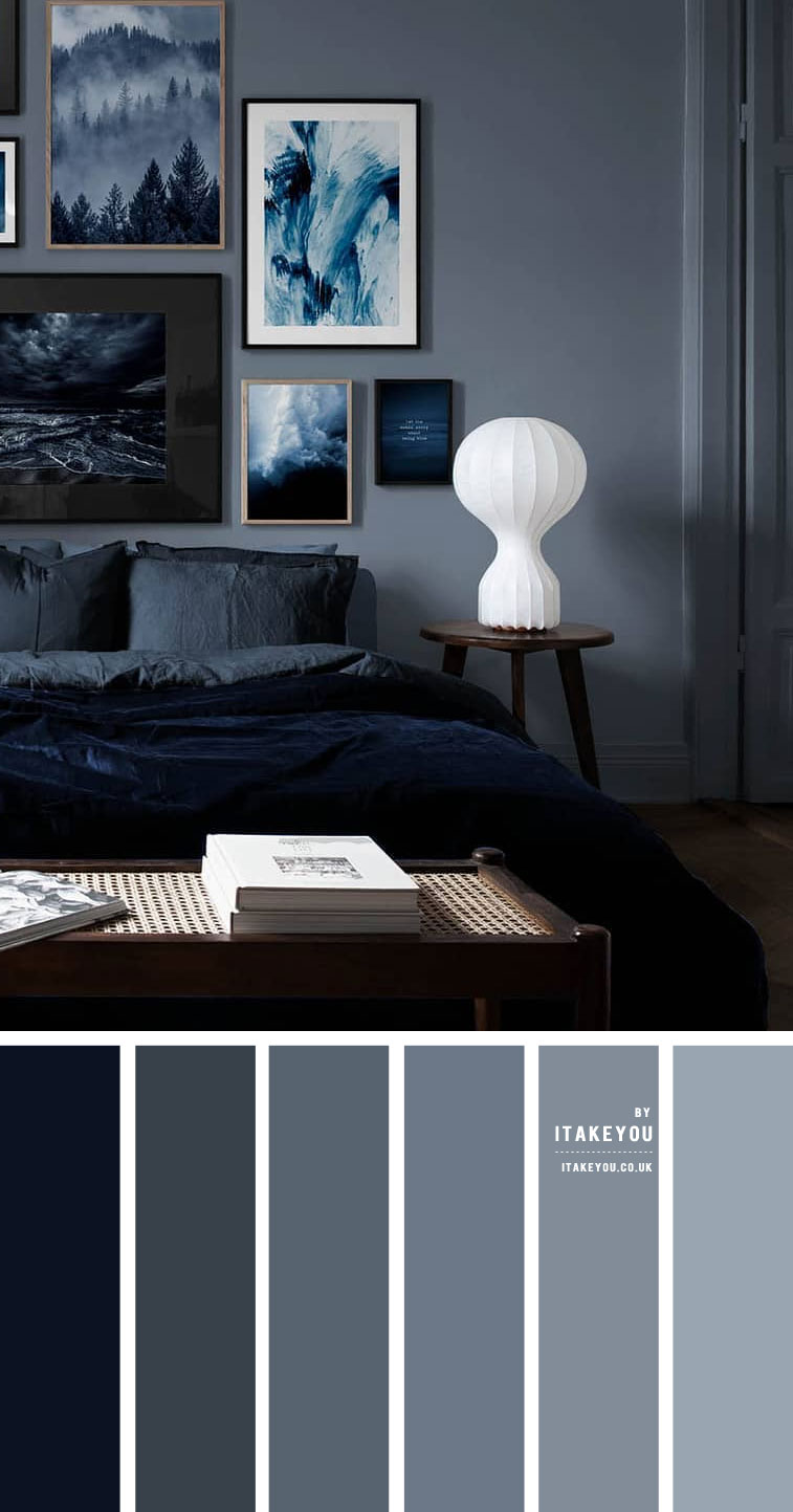 dark blue grey bedroom, dark blue grey wall color bedroom, wall colors bedroom, dark blue bedroom, blue grey bedroom, color palette for bedroom