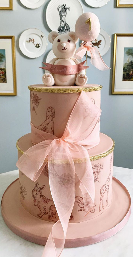 pink first birthday cake, two tier first birthday cake, elegant first birthday cake, birthday cake for girl
