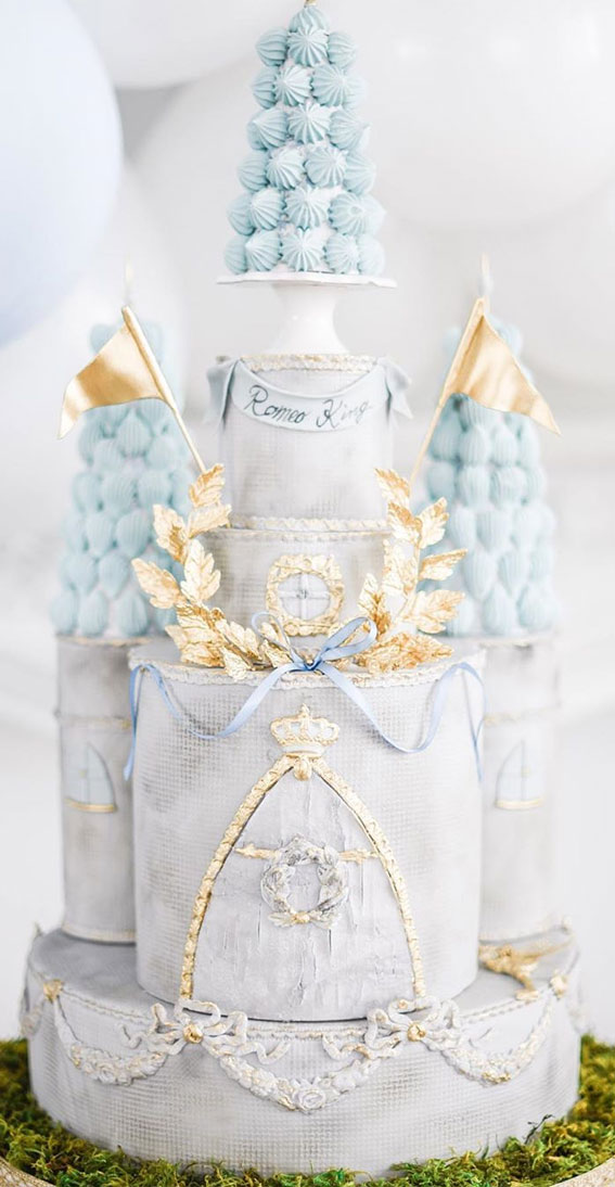 castle birthday cake, blue birthday cake, first birthday cake for baby boy, 1st birthday cake