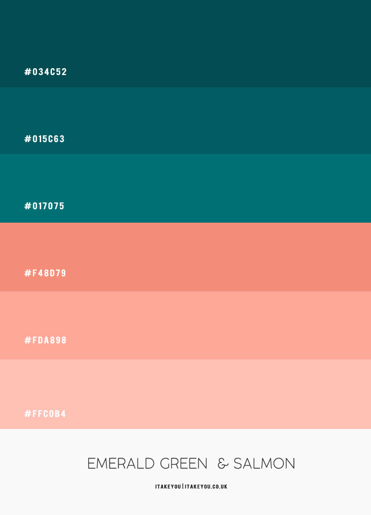 emerald green and salmon hex colors, emerald green and salmon, teal and salmon color palette, emerald and salmon color combo, green teal and salmon colour combination, emerald and salmond colour scheme 