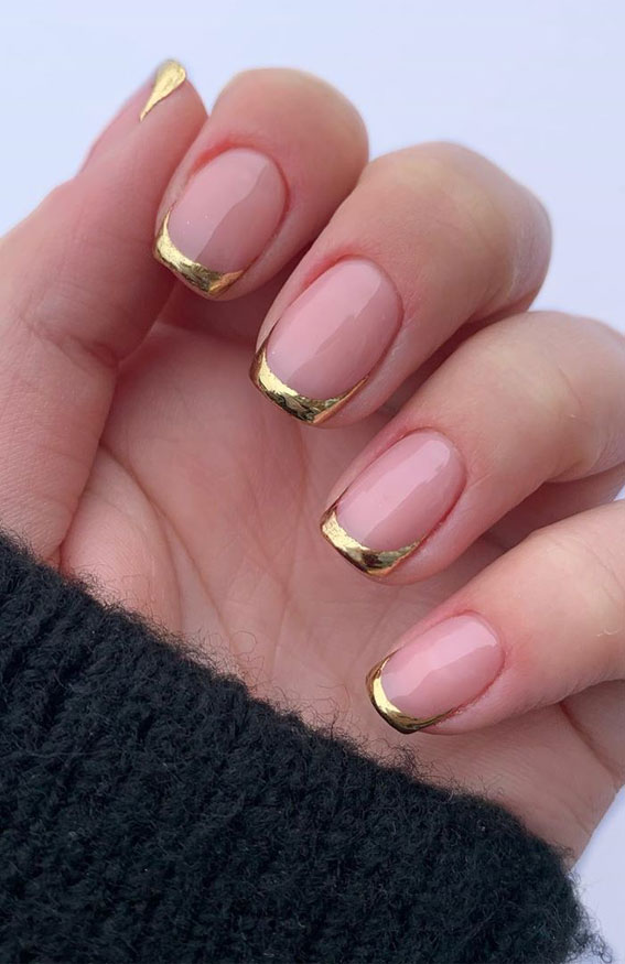 gold french nail tips, gold foil french tips, foil french nail tips