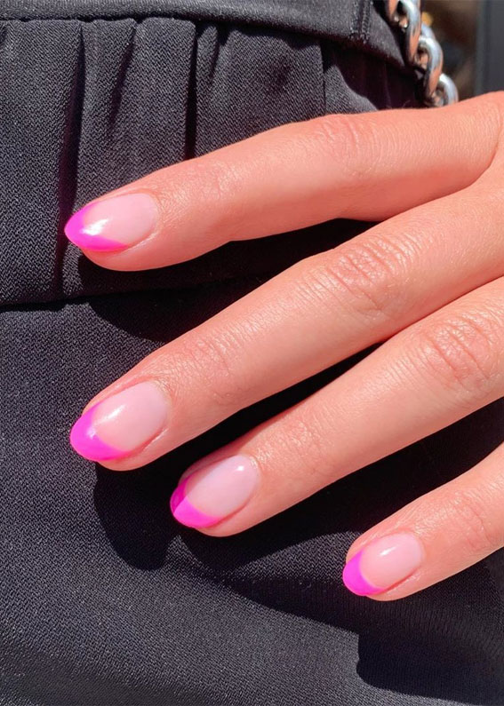 hot pink nails, hot pink french nails