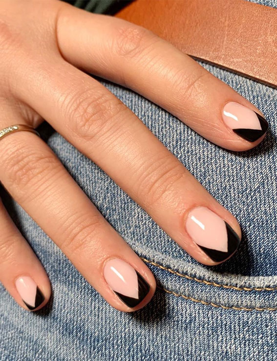 black nail tips, black french nail tips