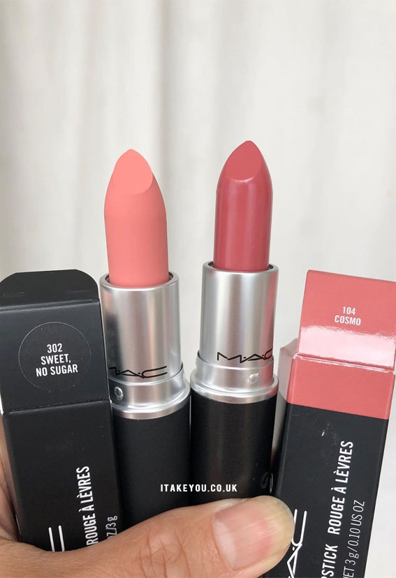 sweet no sugar vs cosmo mac lipstick, mac lipstick, cosmo and sweet no sugar mac lipstick