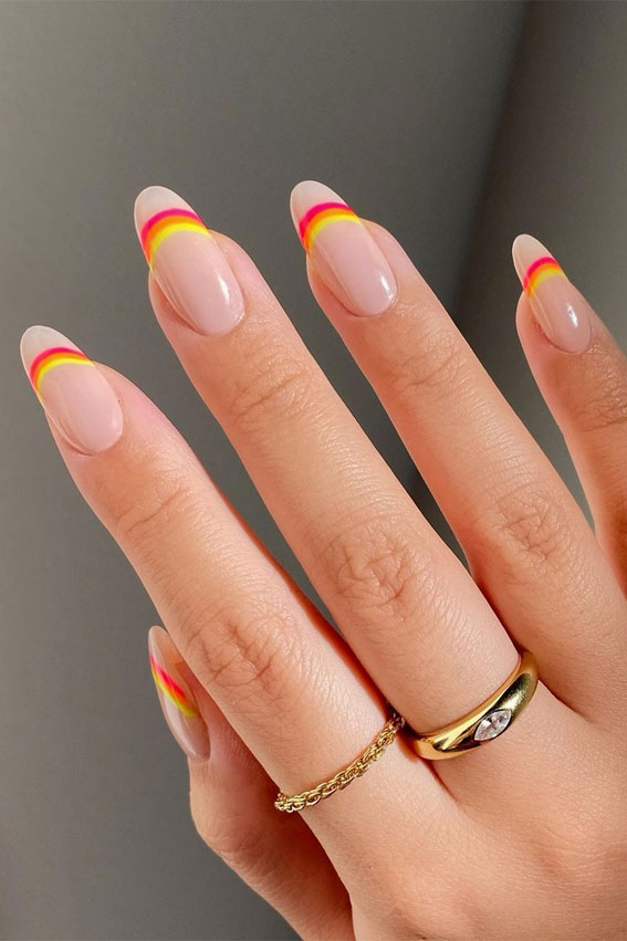 rainbow french tips, rainbow nails