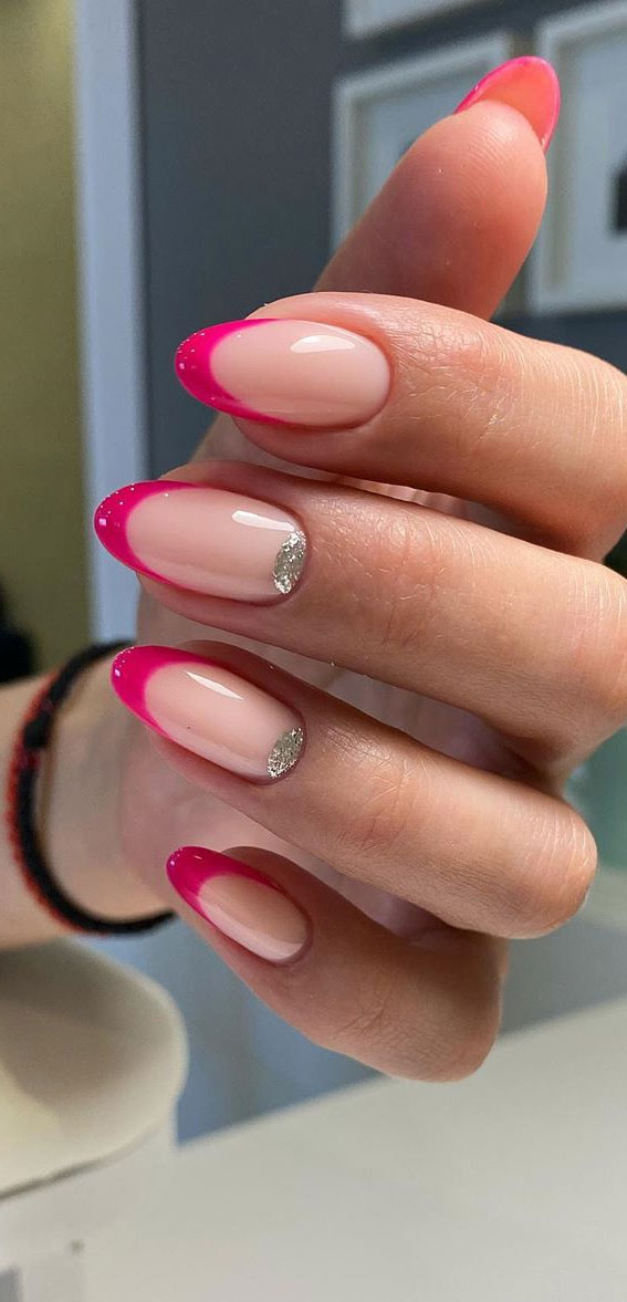 bright pink french tips, bright pink nail tips, pink nail tips