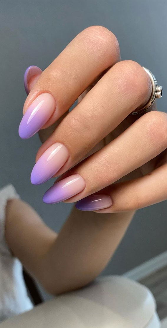 ombre tips, ombre nails, lilac nails