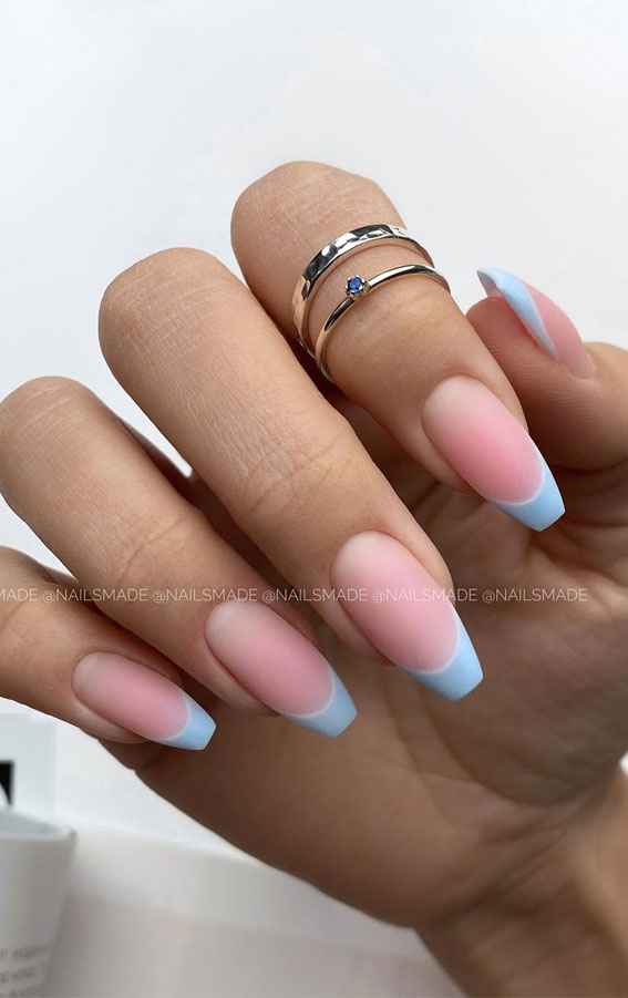 nude nails, french nails tips, soft blue french nails tips