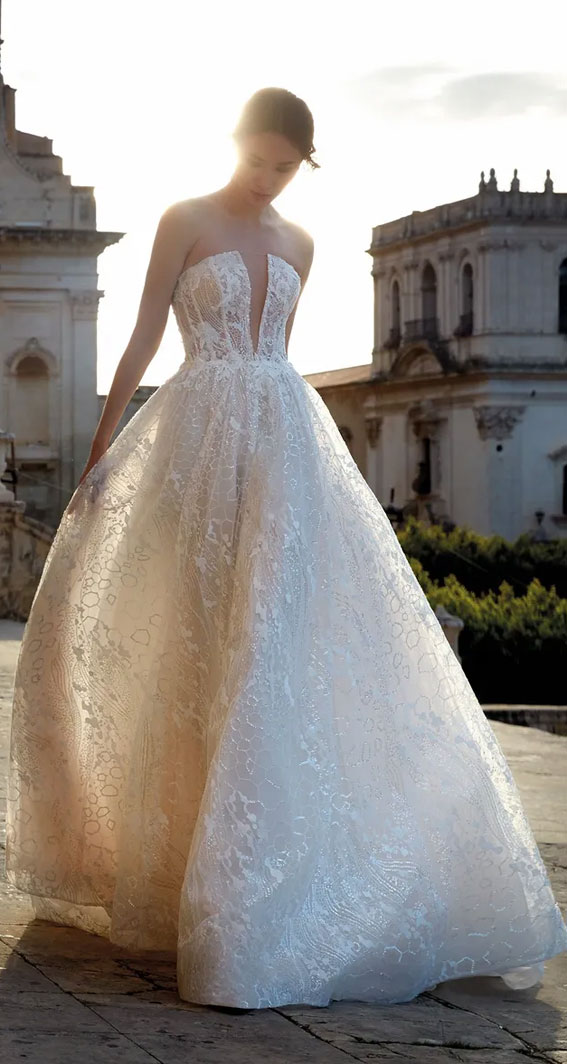 wedding dress, strapless wedding dress, nicole milano wedding dress, wedding gown