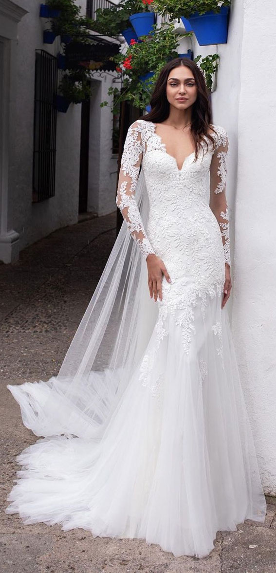 lace long sleeve wedding dress, long sleeve wedding dress, mermaid wedding dress