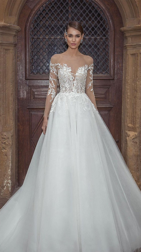 lace long sleeve wedding dress, long sleeve wedding dress, a-line wedding dress