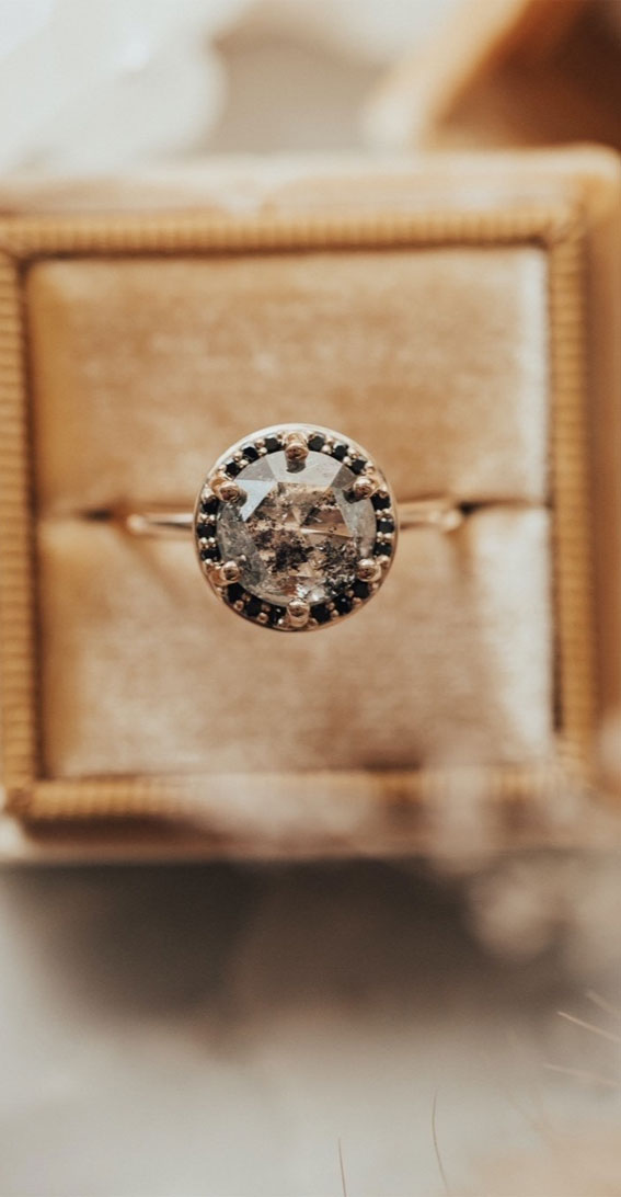 black diamond, engagement ring, round cut engagement ring, unique engagement ring