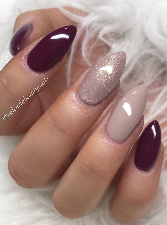 Beautiful deep burgundy gel manicure and overlay on natural nails with a  foil accent design. #naq57design #nailart #nailartdesign… | Instagram