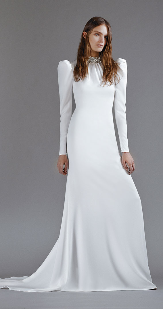 simple wedding dress, long sleeve wedding dress