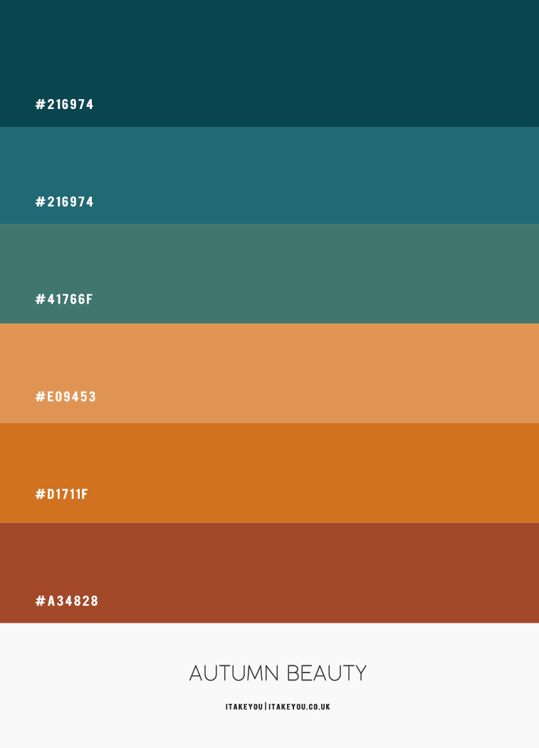 hex color, color hex, teal and brown, teal and mustard, autumn colour palette, autumn colour ideas, autumn colour scheme #autumn #autumncolour #autumncolourcombo #colorcombo