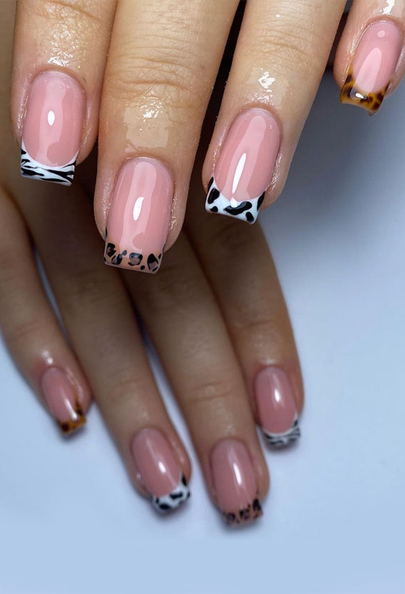 animal print nail tips, animal print french nails, nail trends 2020, different color nails on each hand, leopard nails, nail designs, nail art, animal print nails , nail designs 2020, leopard print nails, leopard print nails 2020, leopard nails design, cheetah nails, animal print nails 2020